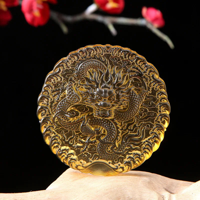 Natural Blue Crystal Hand Carved Chinese Zodiac Dragon Pendant Buddhist Necklace
