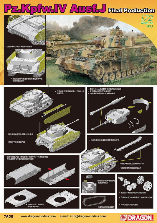 DRAGON 7629 1/72 Scale Pz.Kpfw.IV Ausf.J Final Production Model Kit