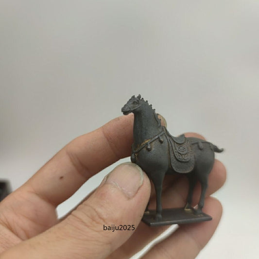 China Tang Horse Model Statue Solid Old Brass Car Ornament Tea Pet Table Decor