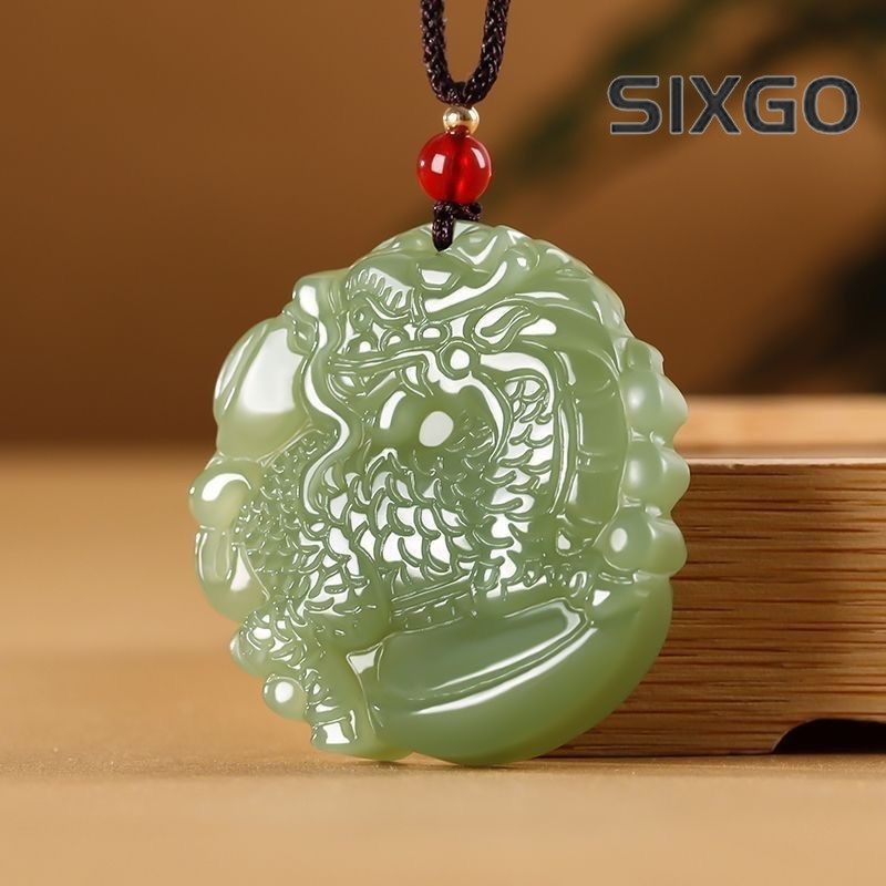 Natural Hetian Jade Qilin Pendant Round Green Jade Wealth Lucky Amulet