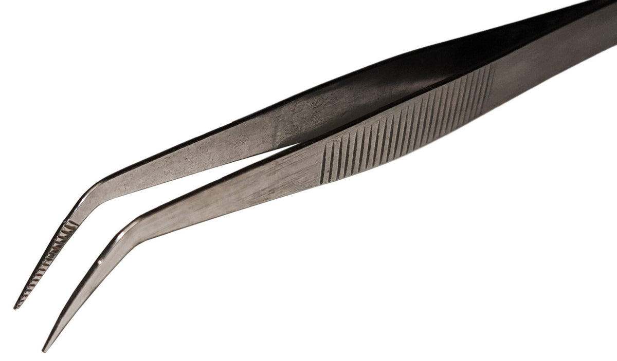 4½" Curved Tweezers with Fine Serrated Points, Stainless Steel