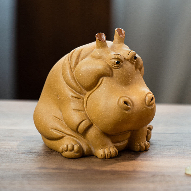 Handmade Tea Pet Yixing Zisha Duan Clay Hippo Wealth Mascot House Warming Gift