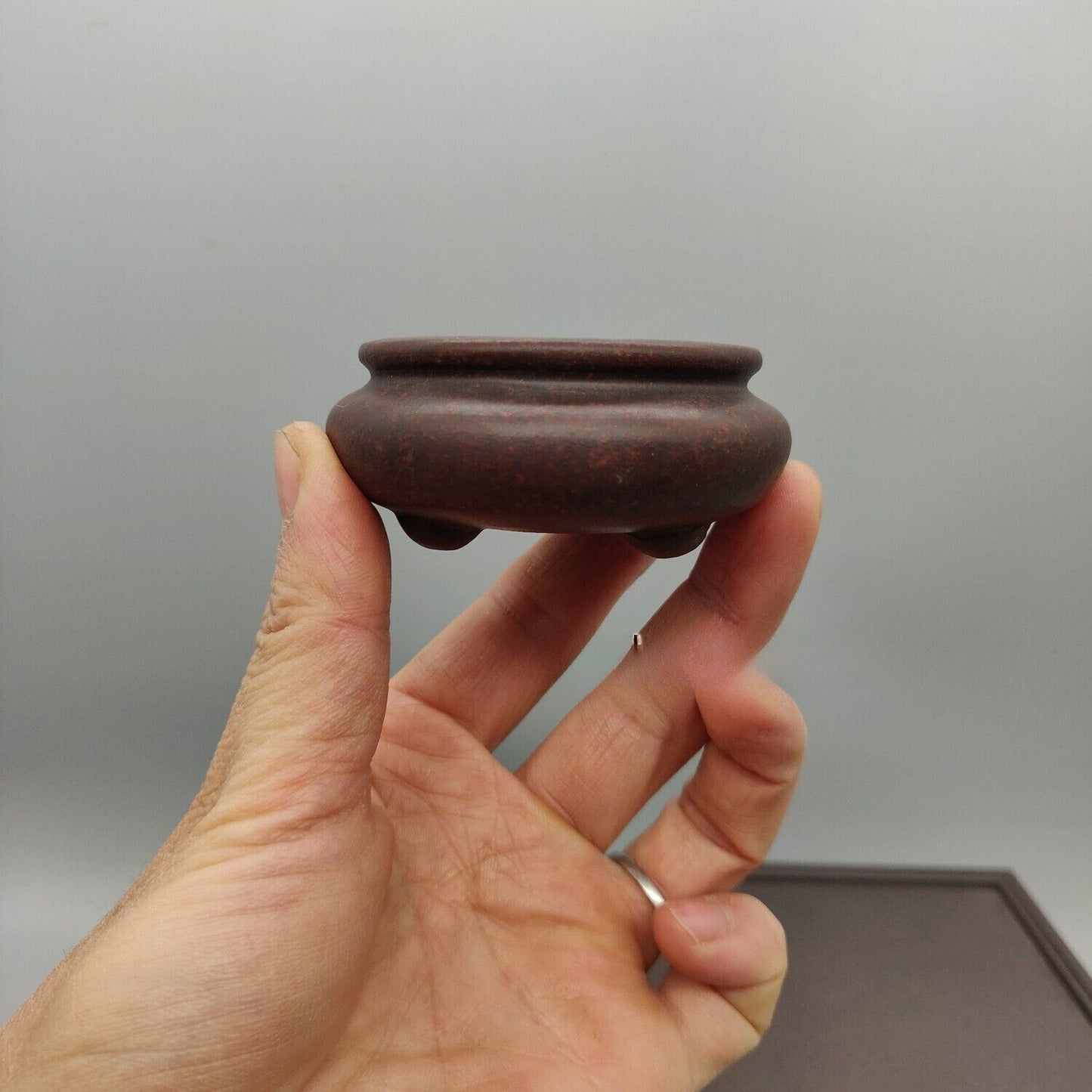 Dark Red Round Chinese Yixing Zisha Mame Bonsai Pot 2.25''x2.25''x1''