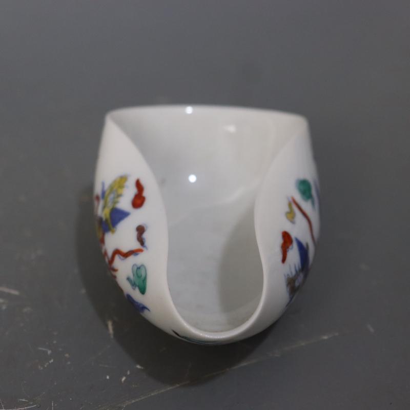 4.3" Chinese Ming Chenghua Blue & White Doucai Porcelain Kylin Design Tea Shovel