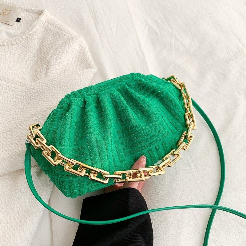 Fashion Handbag Thick Chain Crossbody Bag Striped Shoulder Small Purse 22*16*8CM