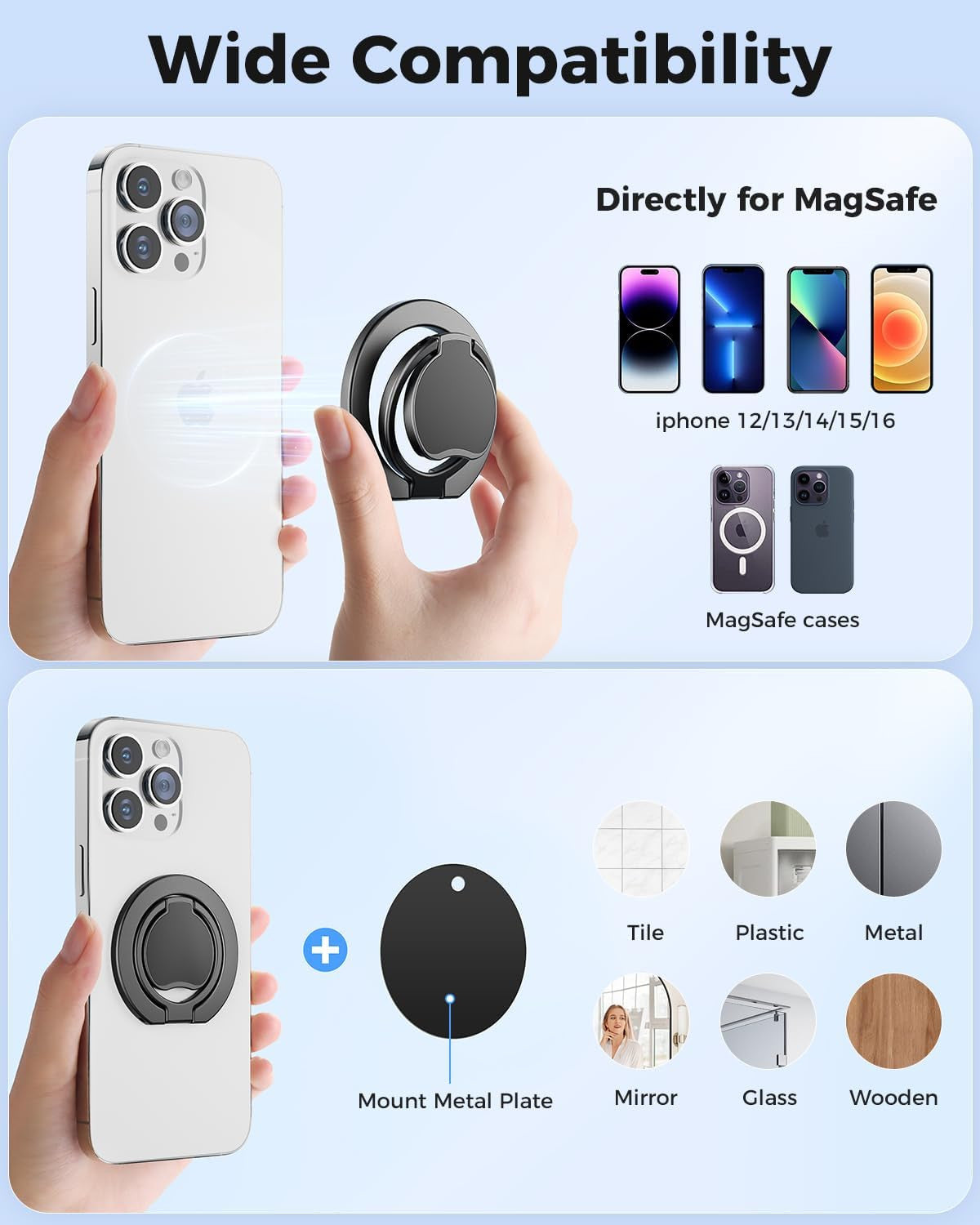 【Upgraded】 Ultra-Thin Magnetic Phone Grip for Magsafe Ring Holder, Removable Gym