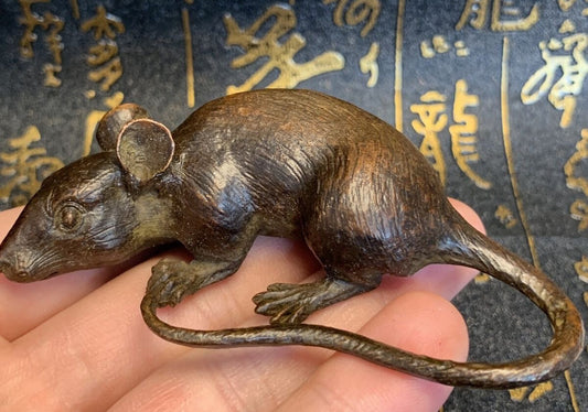 chinese bronze handmade mouse Figure statue netsuke collectable table decoration