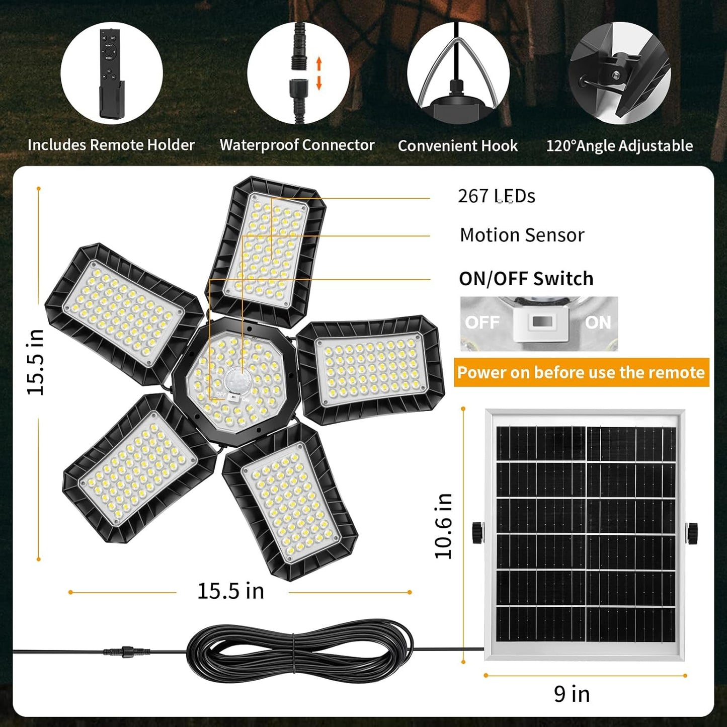 Solar Shed Light Indoor Outdoor, Upgrade Large 267LED Solar Powered Motion Senso