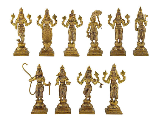 Brass Dashavatara of Lord Vishnu Statues Ten Incarnations Avatars Idol Figurines