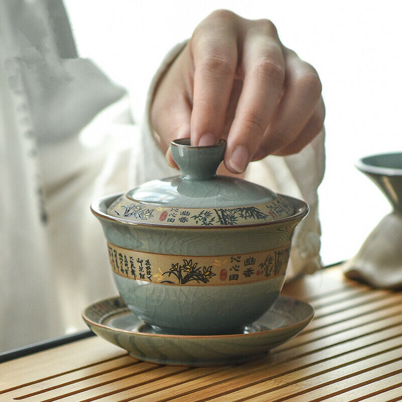 Tea Bowl Ceramic Kung Fu Tea Set Gaiwan Cup Bowl Crackle Glaze Porcelain Tureen