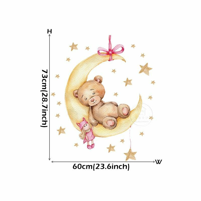 Wall Stickers Cartoon Teddy Bear Sleeping on the Moon Kids Room Baby Decoration