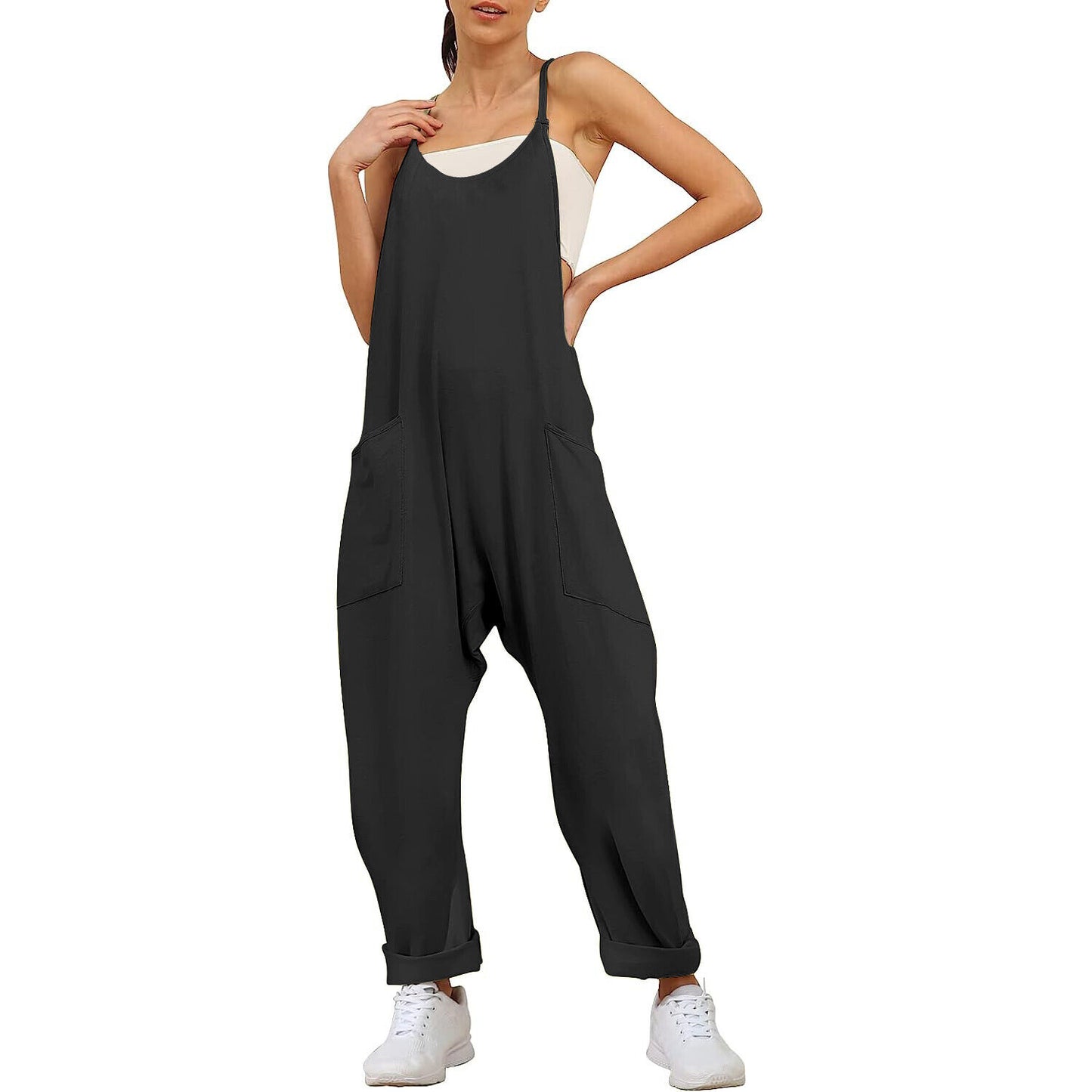 Women's Ladies Strappy Causal Loose Dungarees Jumpsuit Romper Baggy Overalls USA