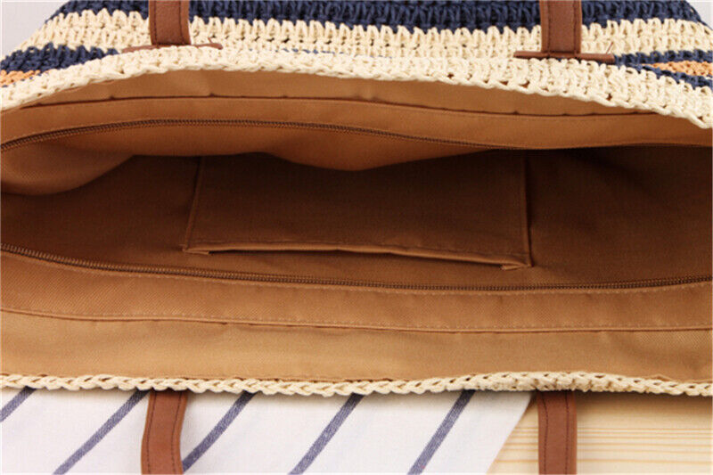 All-match Striped One-shoulder Bag for Women Summer Travel Straw Beach Tote Bag