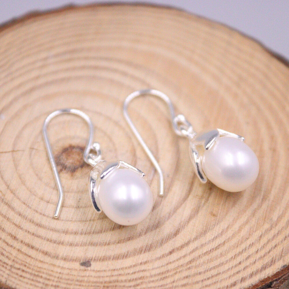 925 Sterling Silver Flower Dangle Earrings with Natural Freshwater Pearl