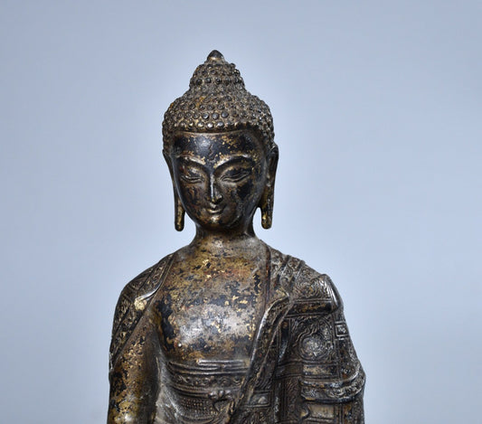 8" China Antique Tibetan Buddhism Bronze Gilt Medicine Buddha Buddha Statue
