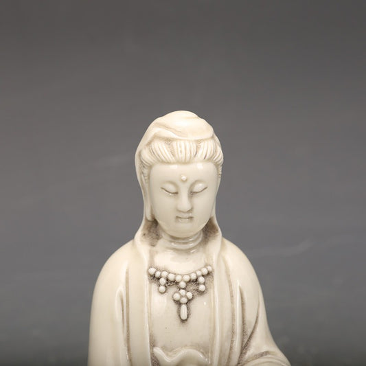 5.12" Collection China White Glaze Porcelain Buddhism Kwan-yin Guanyin Statue