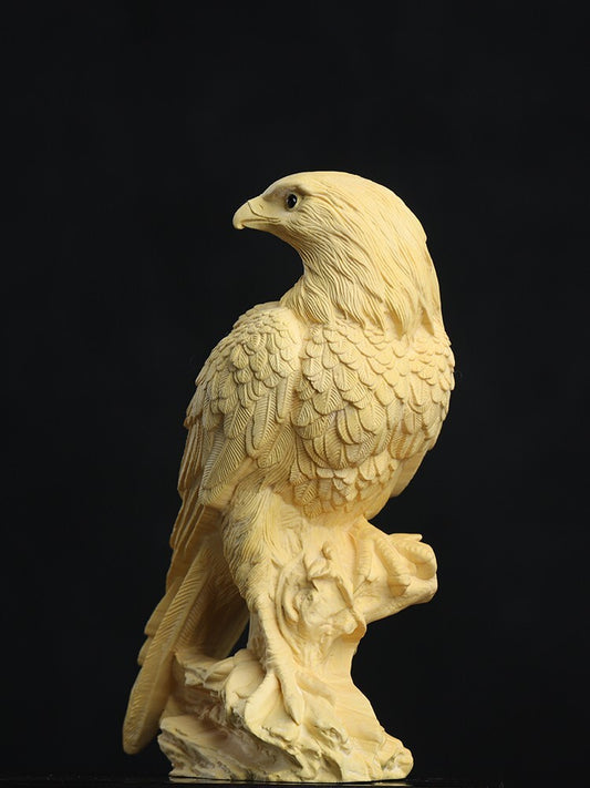 5.6" Boxwood Carved Eagle Statue Animal Sculpture Figurine Home Decor Art Gift