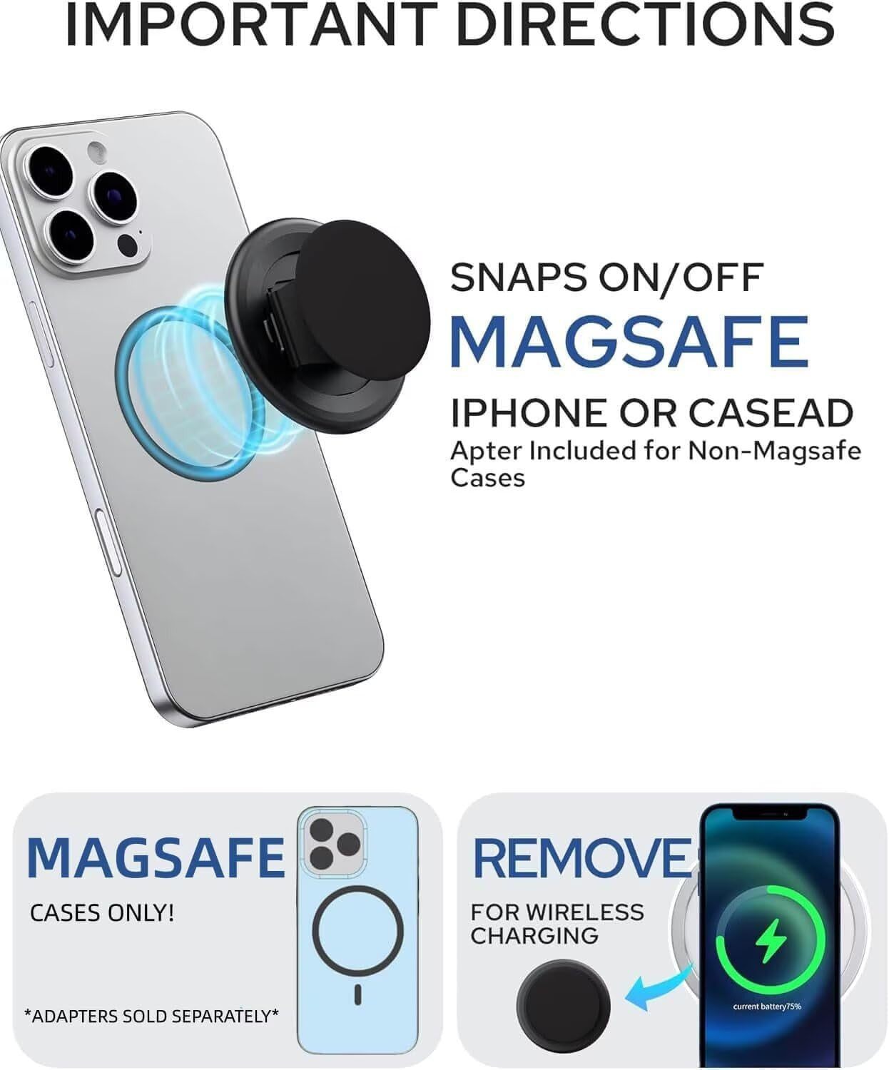 Transparent Magnetic Phone Grip Compatible with Magsafe,Collapsible Mobile Phone
