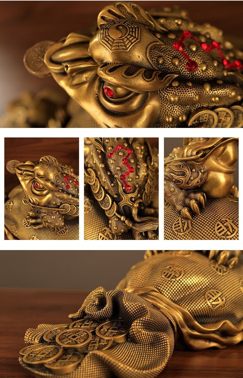 3 Legged Toad Money Bag Statue Chinese Feng Shui Wealth Home Office Decor