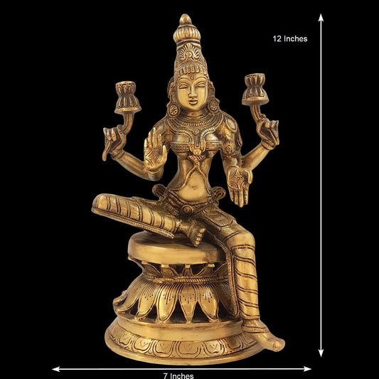 Hindu God Brass Goddess Sitting Laxmi Ji Idol Figurine Statue For Home Decor
