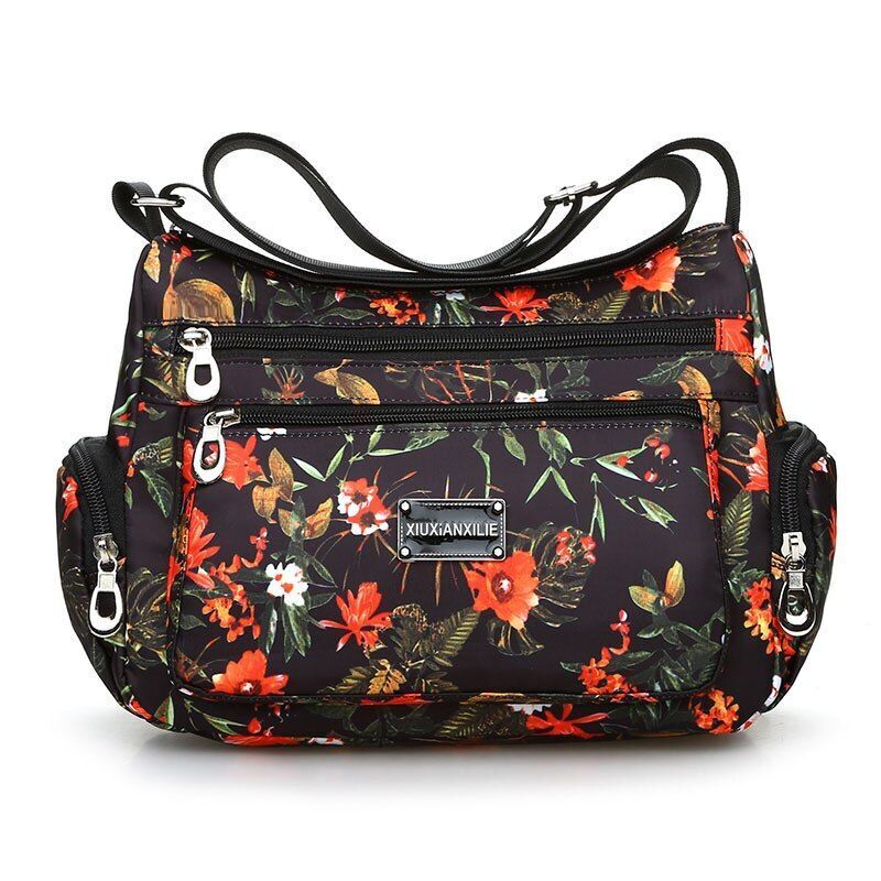 Fashion Floral Pattern Messenger Bag Nylon Shoulder Bag Flower Pattern Handbags