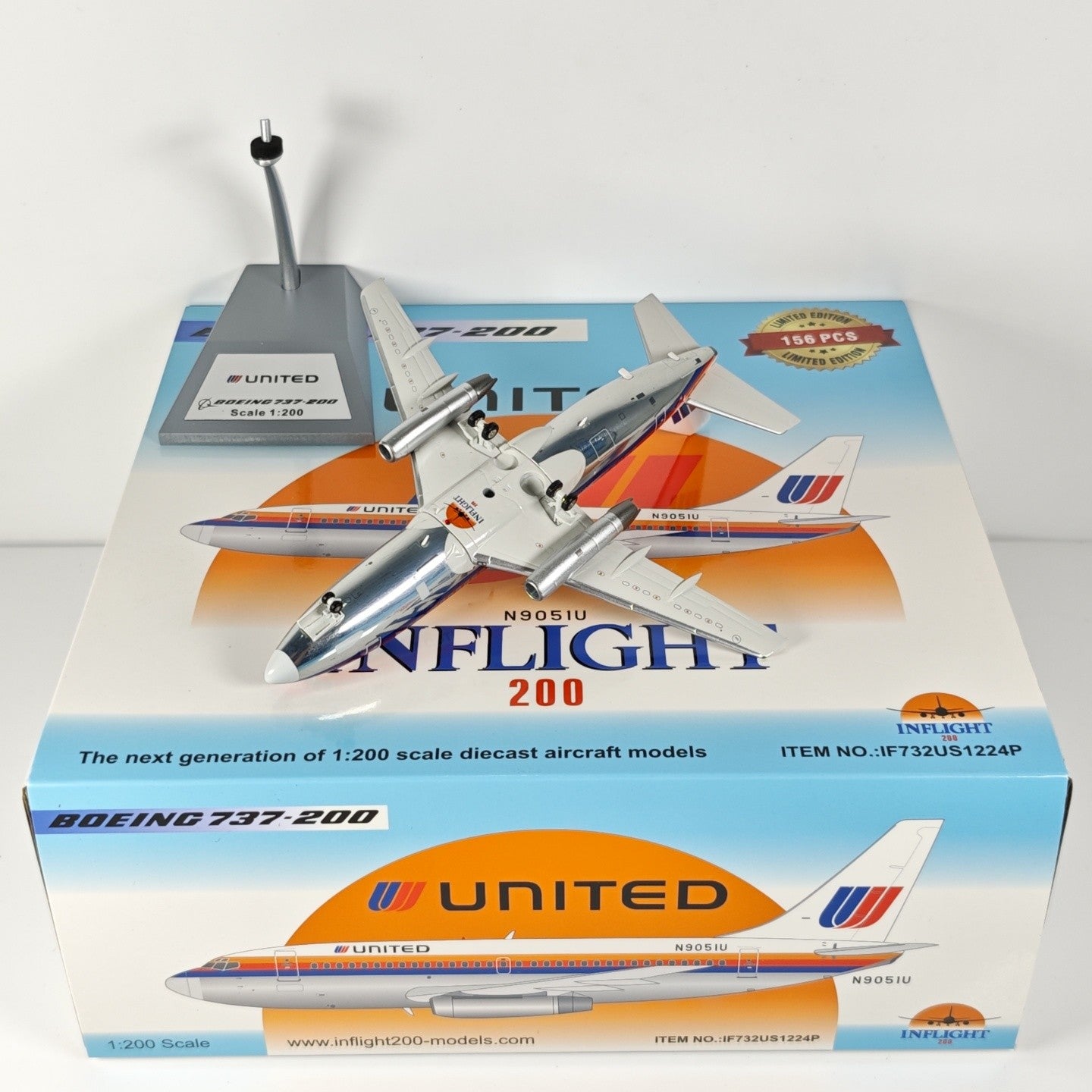 1:200 InFlight United B737-200 N9051U Passenger Airplane Diecast Plane Model