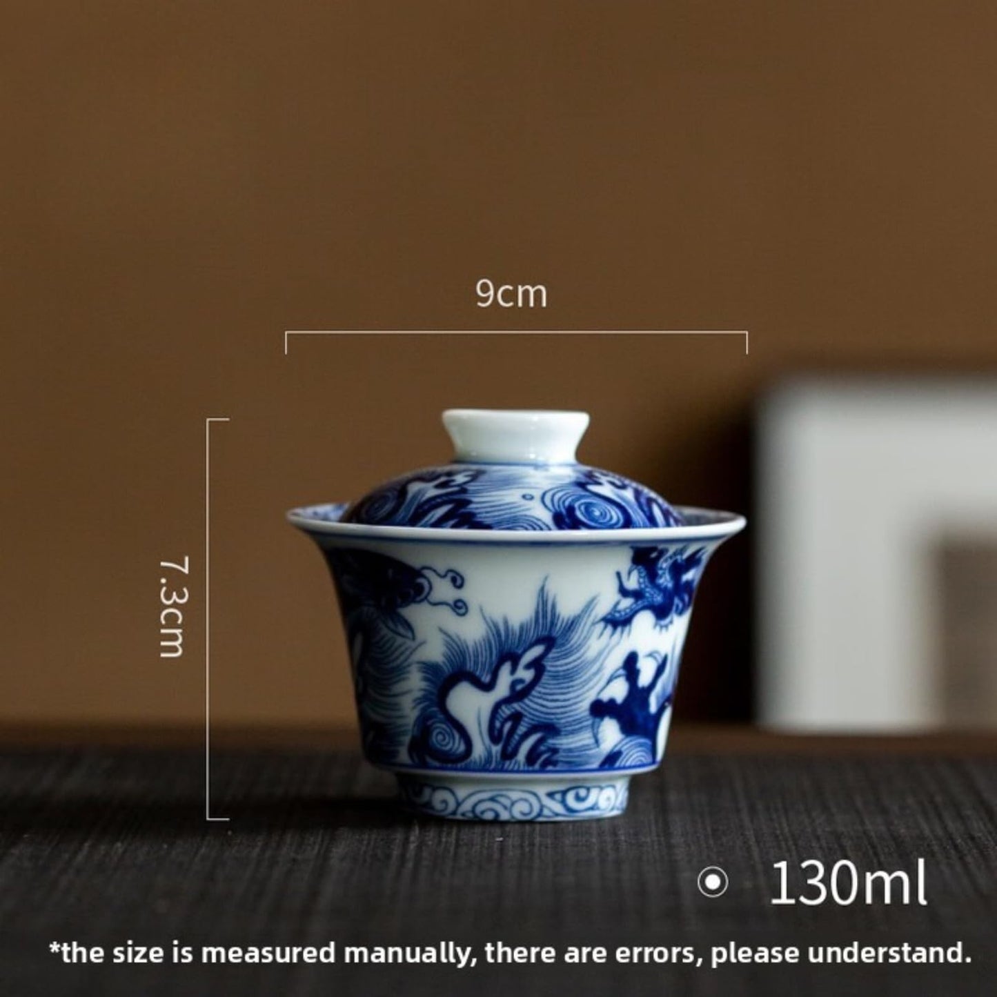 Ceramic Vintage Blue Pattern Gaiwan 130ml 4.3oz Handmade Kung Fu Tea Set Tea Cup