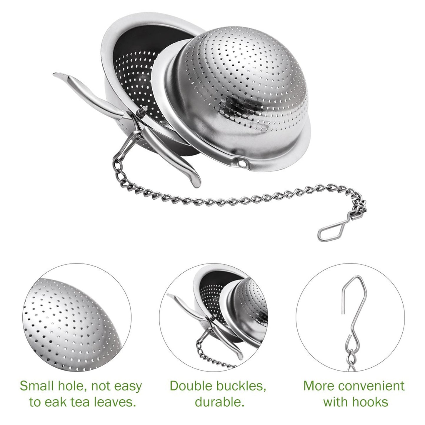2pcs Stainless Steel Loose Mesh Ball Tea Leaf Strainer Infuser Herb Spice Filter