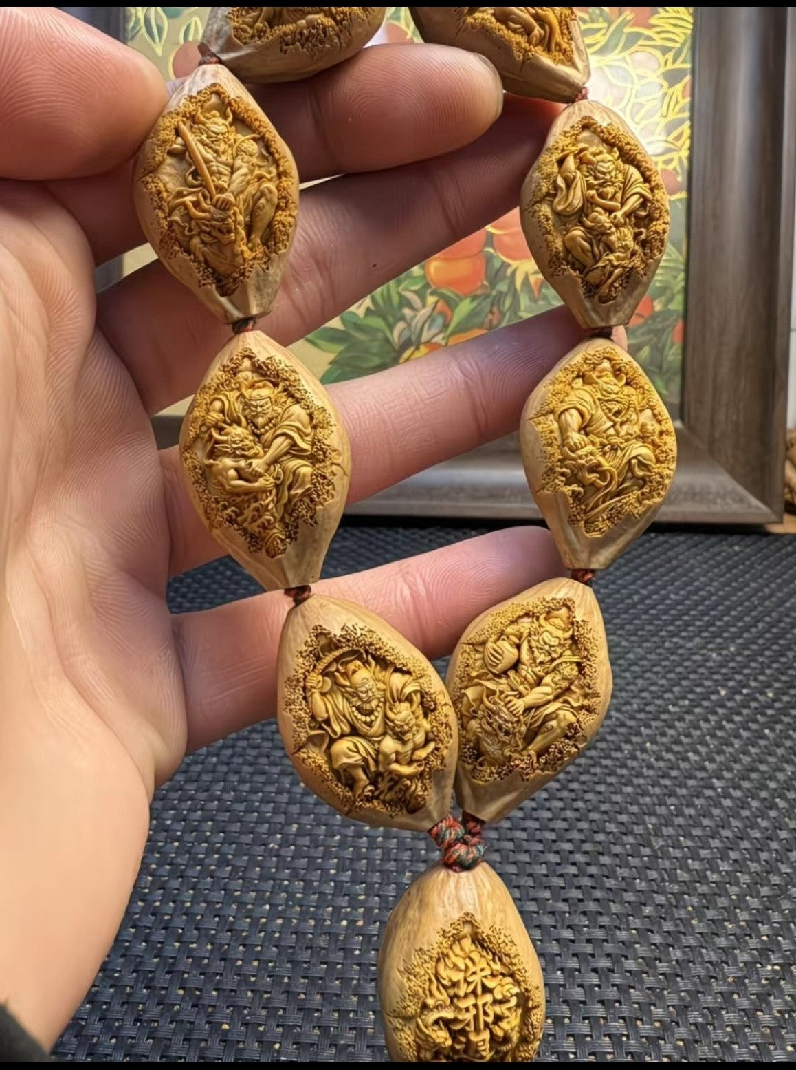 Olive Nut Carving Cloaked Zhong Kui Bracelet Hand Carved Feng Shui Protection