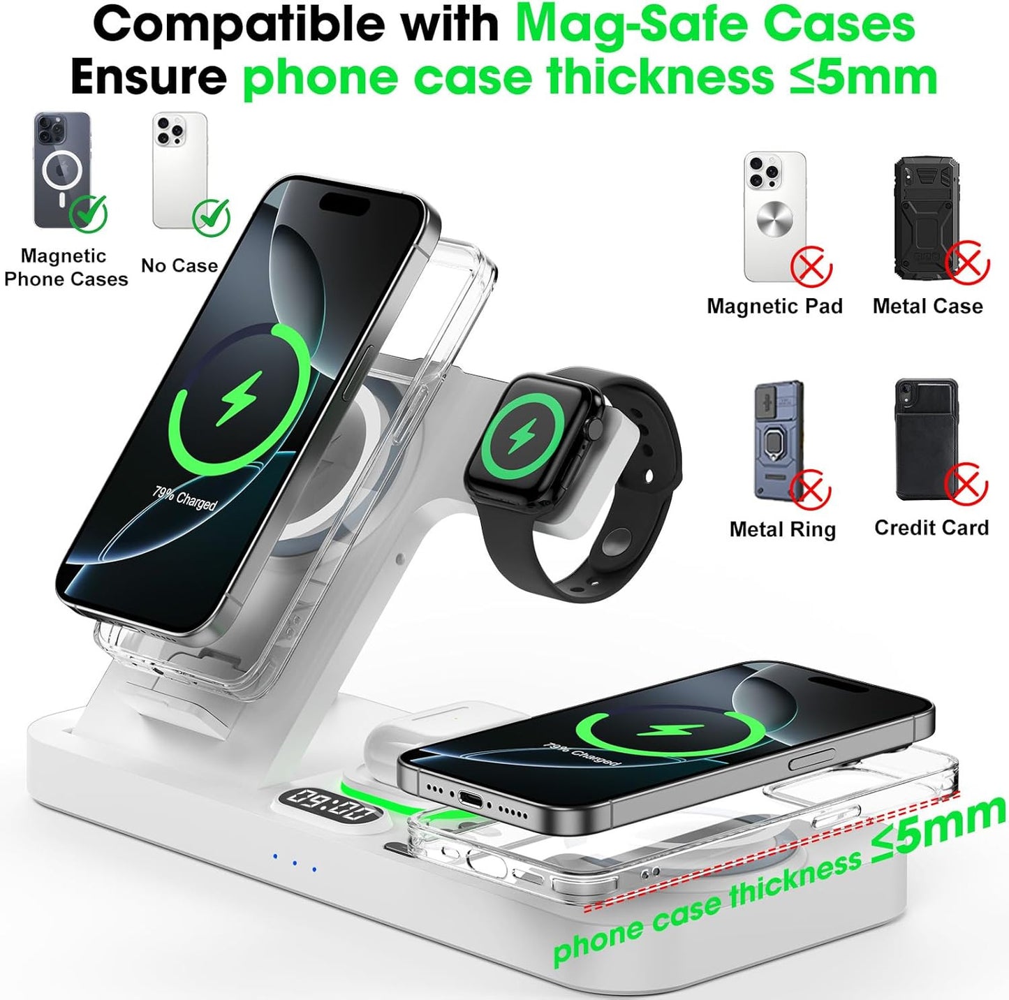 Dual Phone Wireless Charging Station for Apple Devices, Magnetic Charging Statio