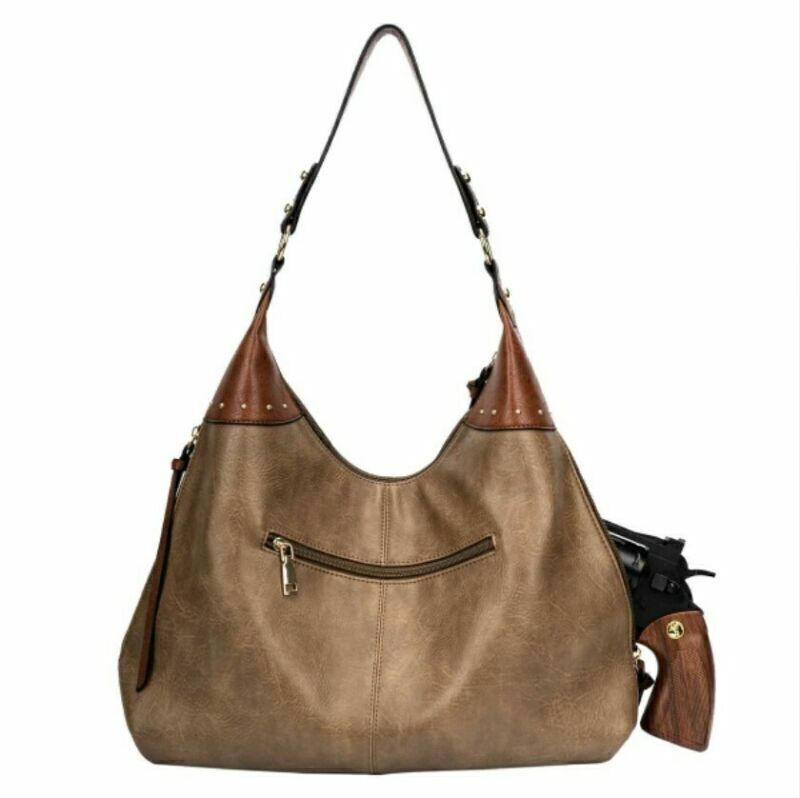 Concealed Carry Women Studs Hobo Shoulder Handbag Purse Tote Hobo Bag W/ Wallet
