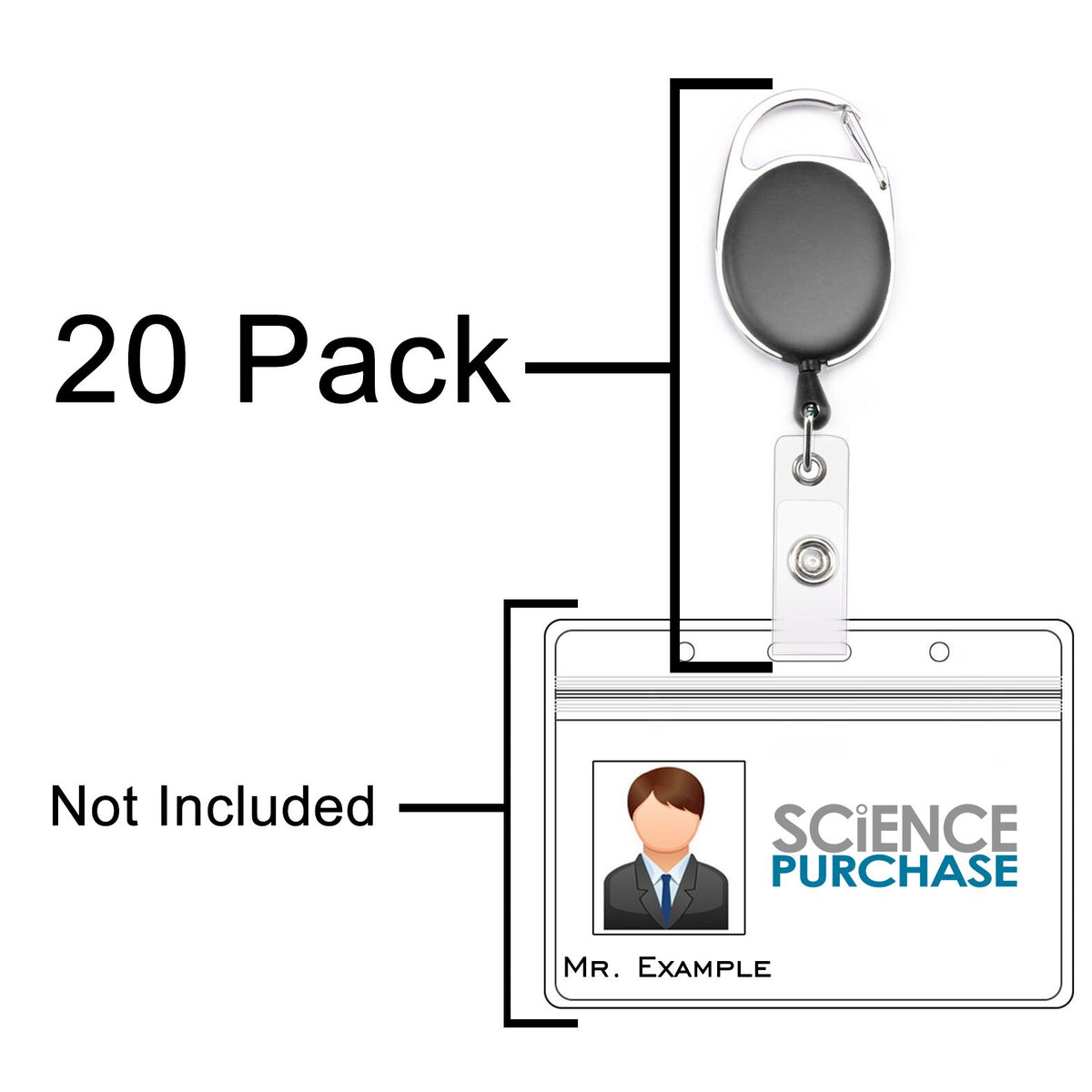 20 Pack Retractable Clip-on Carabiner ID Badge Holder Reels Up to 1.75 Feet