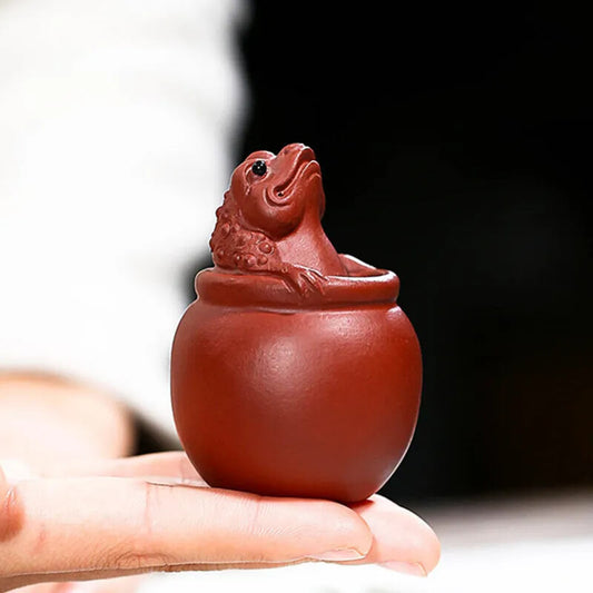 Yixing Sculpture Purple Clay Tea Pet Ornaments LuckGolden Toad Statue Tea