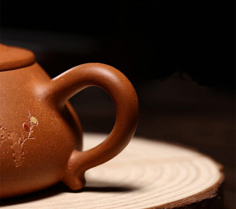 Tea Pot Handmade Floral Carved Pot True Yixing Zisha Old Duan Clay Pot Marked
