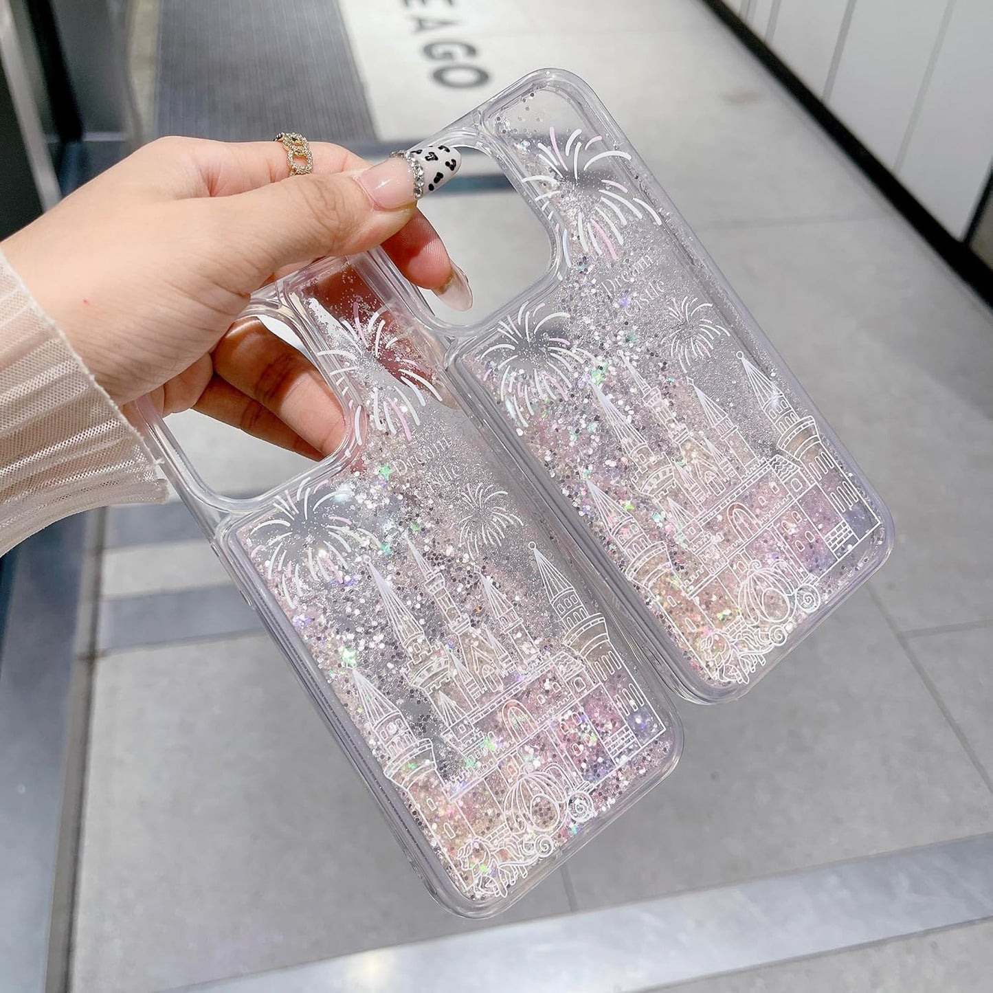 for Iphone 17 Pro Bling Liquid Castle Fireworks Case, Cute Luxury Sparkle Flowin