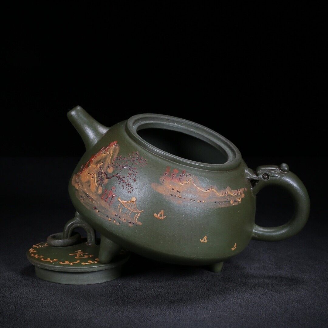 Chinese Yixing Zisha Clay Handmade Exquisite Teapot (环龙三足 底款:蒋蓉)