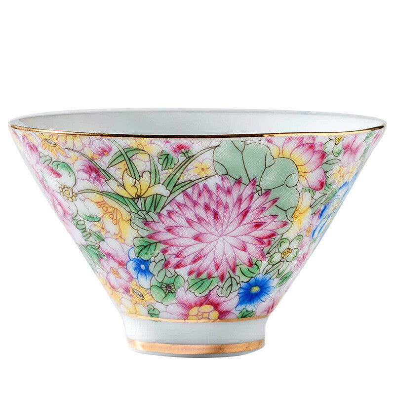 50ml Porcelain Tea Cup Floral Print Color Enamel Craft Ceramic Kungfu Tea Cups