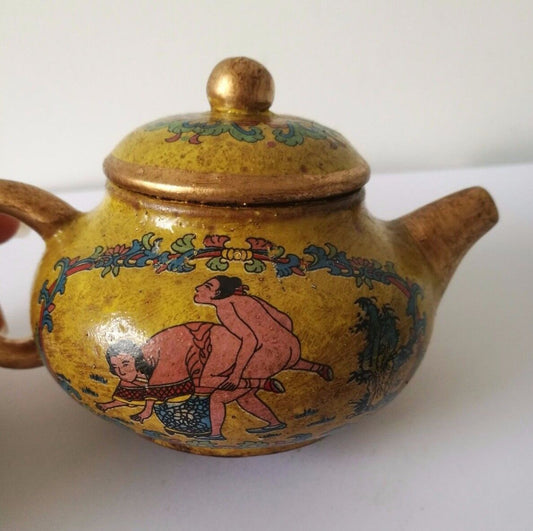 Marked China Yixing Zisha Palace Woman Man Mark Love Teapot Teakettle yellow
