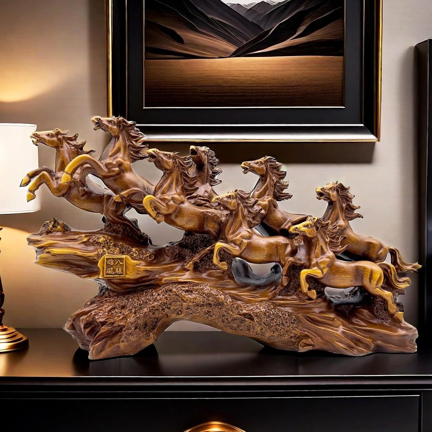 Resin Feng Shui Horses Statue - Running Horse Figurine Decor for Wealth Luck