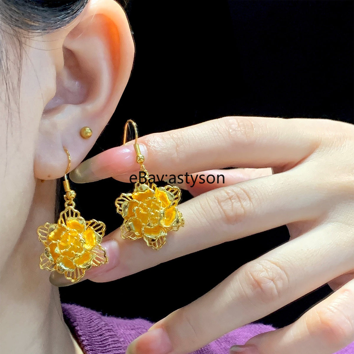 Hollowed out flower 24K Gilding YELLOW GP GOLD Earrings
