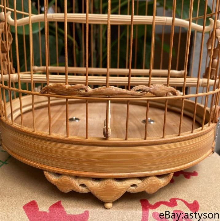 52 Branch China Oriental Round Shape Bamboo Wood Birdcage Display