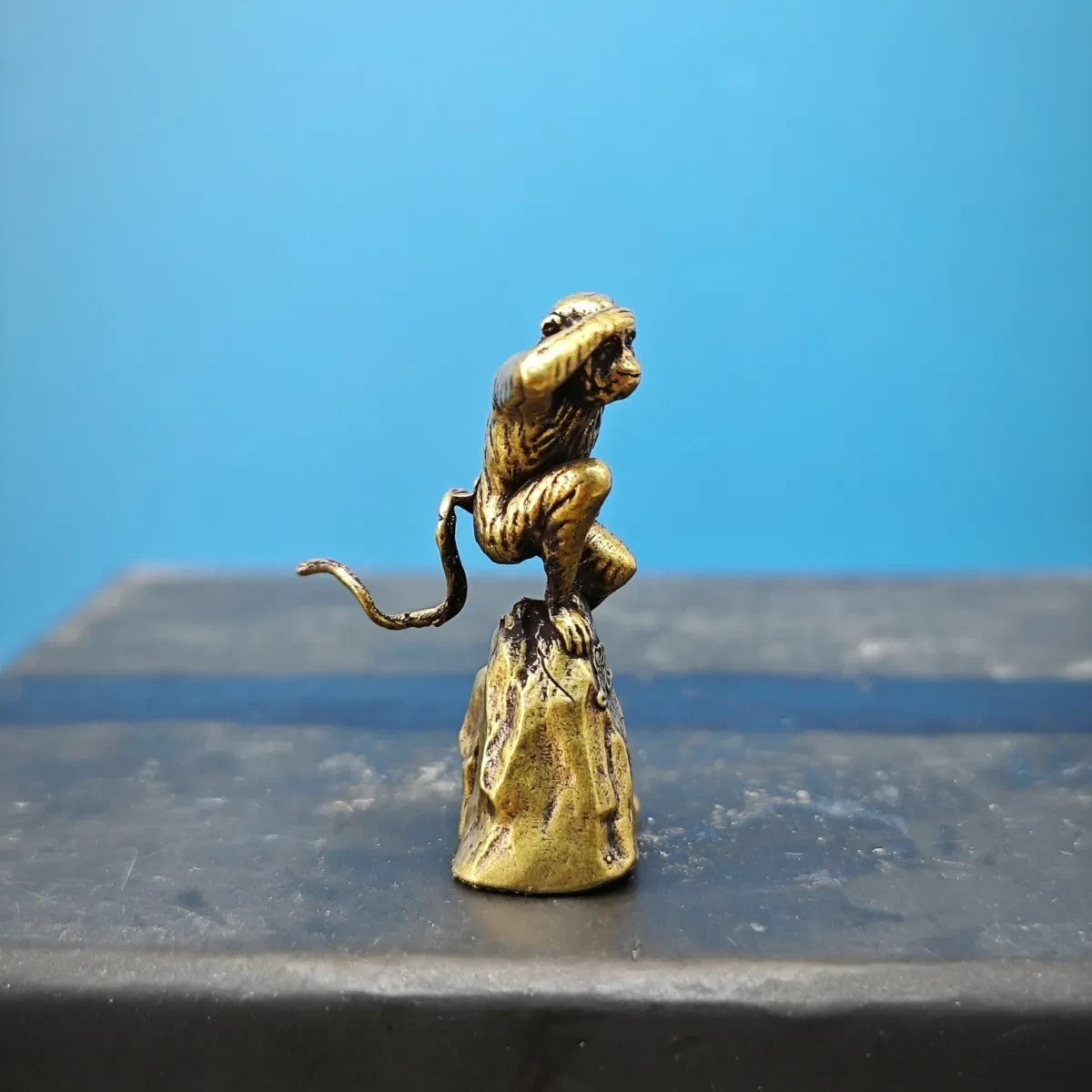 30mm Brass Stone Monkey Mini Statue Rockery Moss Micro Landscape Model Ornament