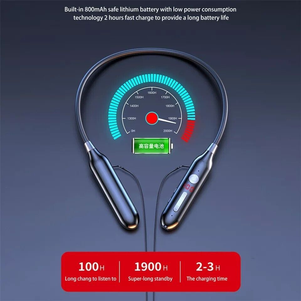 Wireless Bluetooth Neckband Headphones Mic Headset Stereo Earbuds Earphone