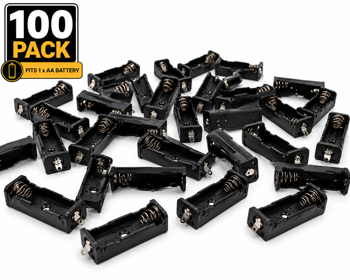 1 "AA" Plastic Battery Holder with Solder Lugs - 100 Pack