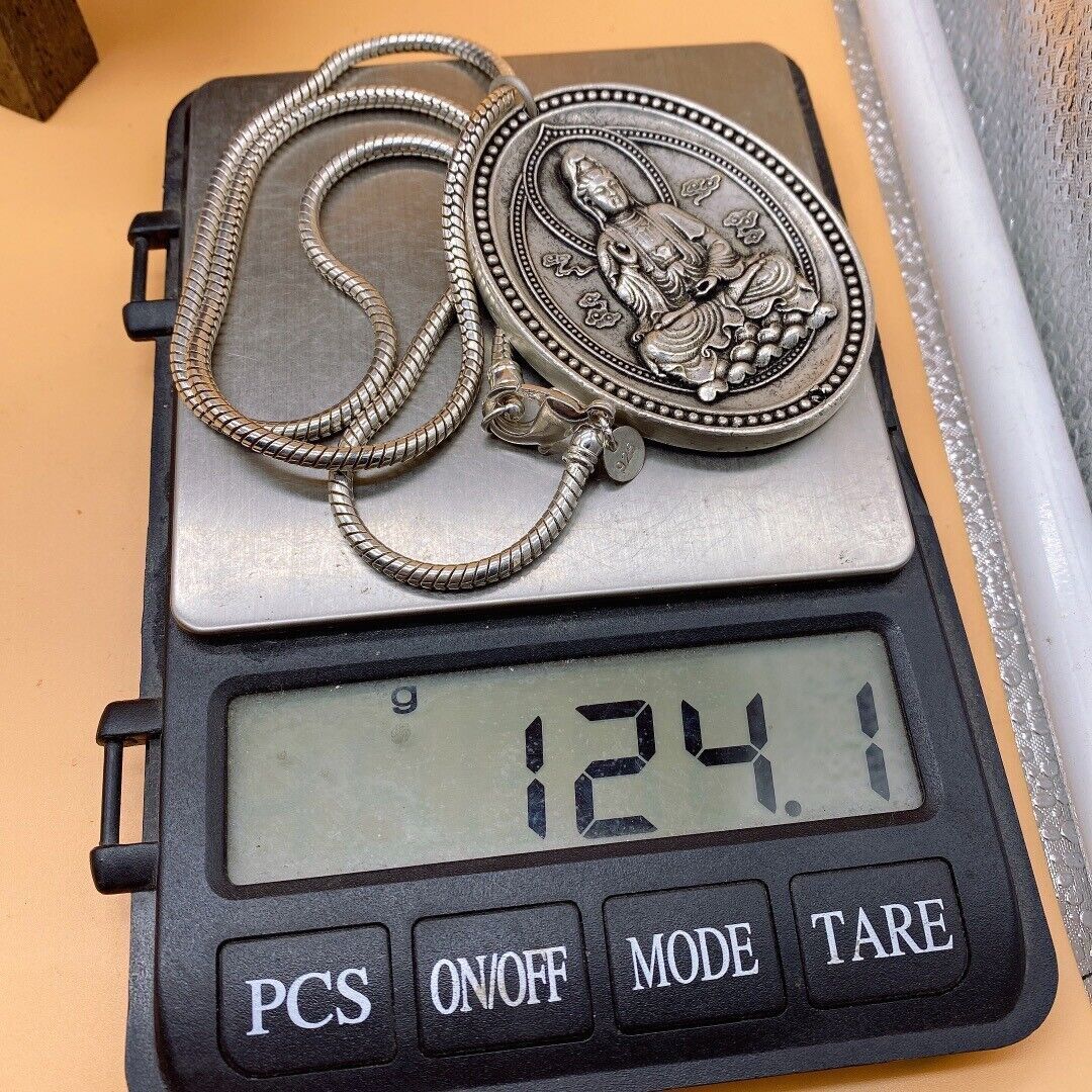 old tibet miao silver hand carving skull Statue necklace noble gift