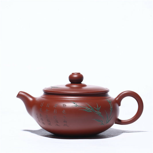 240ML Yixing Zisha Pottery Dahongpao Clay 14 Infuser Holes Bamboo Tea Pot Teapot