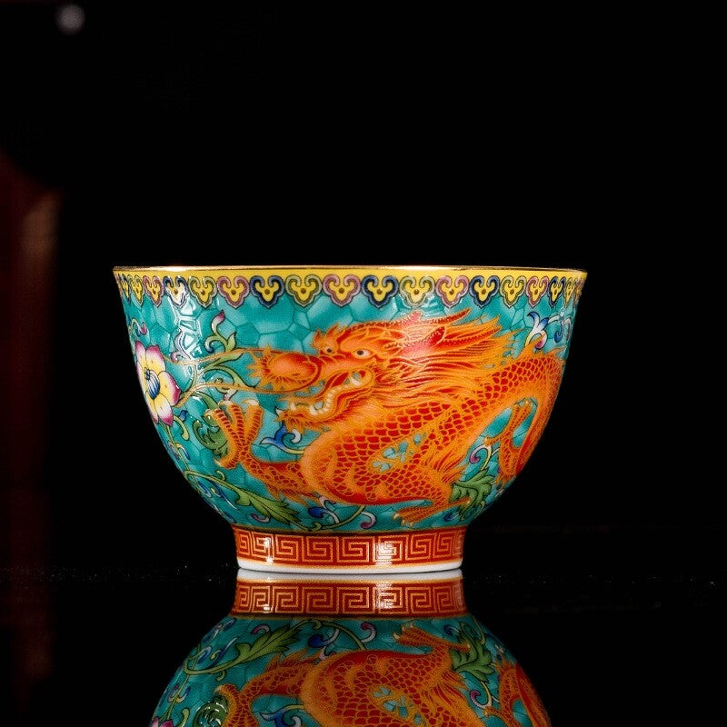 Chinese Tea Cup Dragon Phoenix Print Master Cup 85ml Porcelain Cup Of Tea China