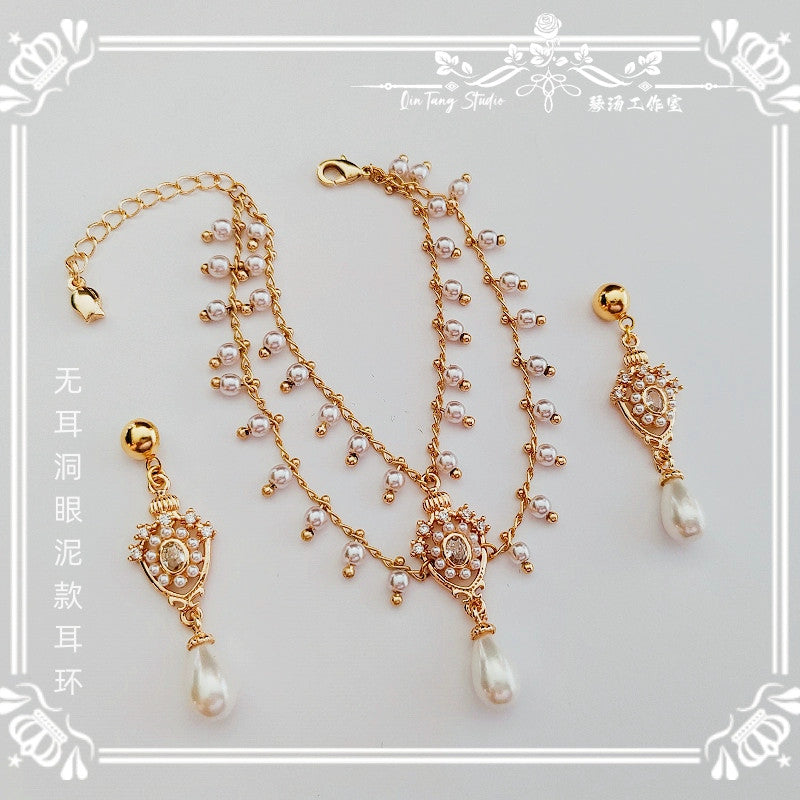 1/3 1/4 Elegant Teardrop Pearl Tassel Necklace+earrings For BJD SD17 Doll Toys