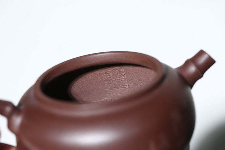Handmade Tea Pot Marked Yixing Zisha Purple Grit Clay Pot Marked 7 Infuser Holes