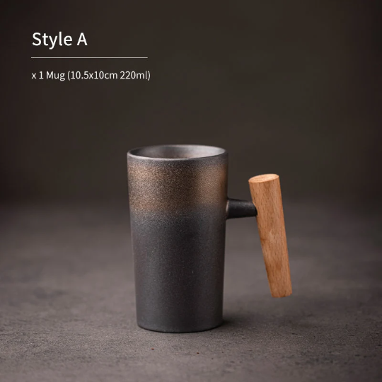 Ceramic Tea Cup with Wood Handle